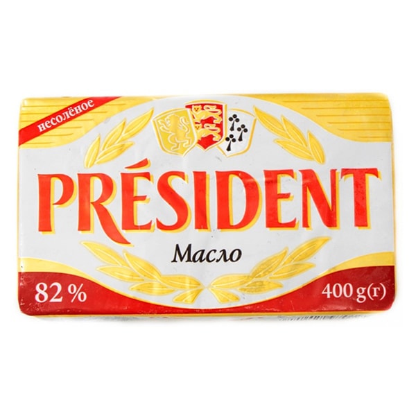 Масло сливочное PRESIDENT, несоленое, 82% 400 г.  